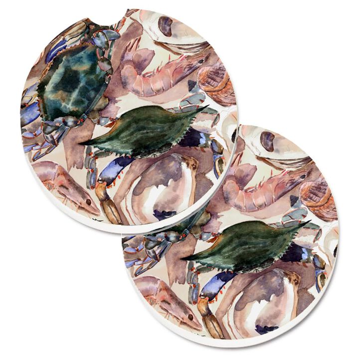 Caroline's Treasures Crab Set of 2 Cup Holder Car Coasters 8618CARC, 2.56, Multicolor