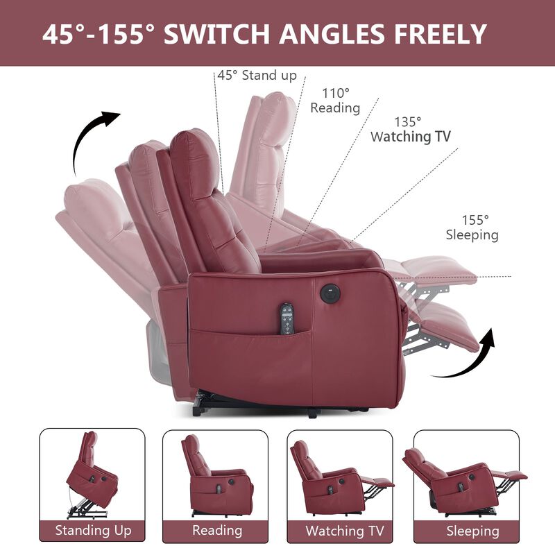 Faux Leather Power Lift Recliner Chair 155&deg; Recliner with Massage Heat & USB image number 4