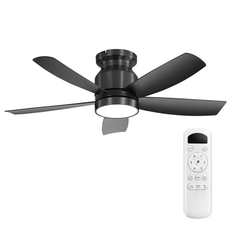 ELEMENT ACE Efficient Flush Mount Ceiling Fan with Dimmable LED Lighting and Remote Control image number 0