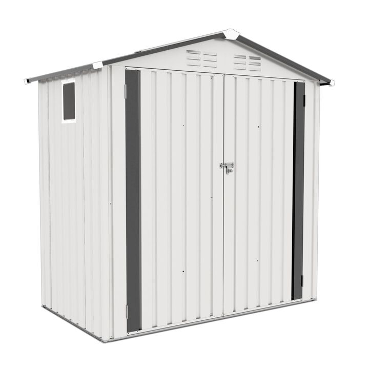 WOW PIONEER Durable 6x3.6FT Outdoor Metal Storage Shed with Peaked Roof, Clear Window and Lockable Door
