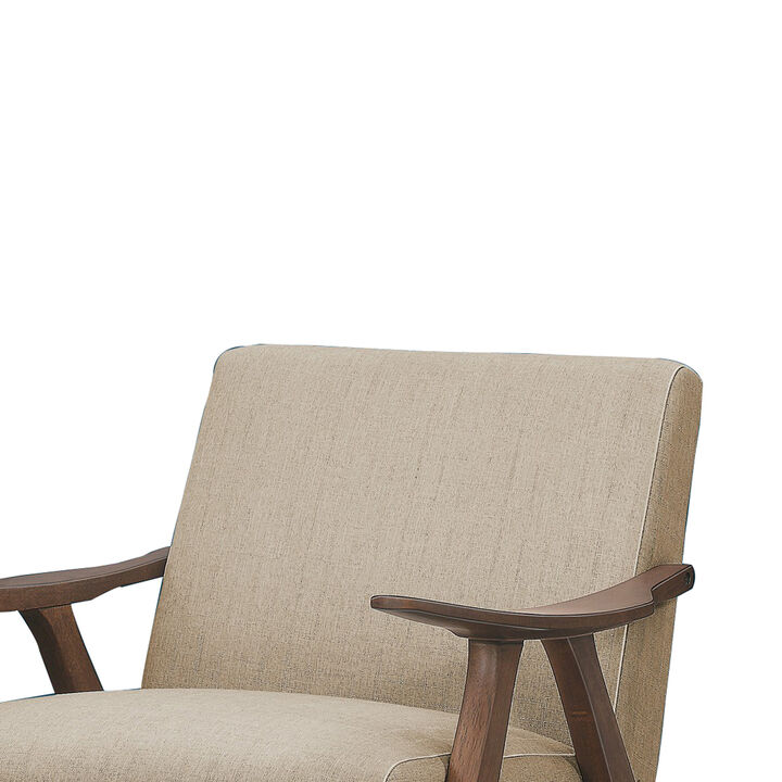 Fabric Upholstered Accent Chair with Curved Armrests, Light Brown-Benzara