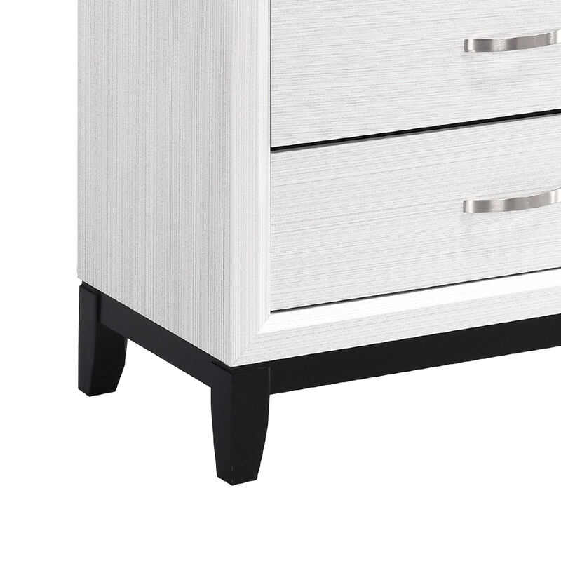 Ameya Tall Dresser Chest, 5 Drawers w Chrome Handles, White and Black - Benzara