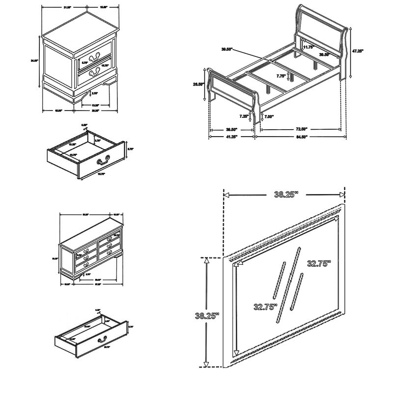Nim 4pc Twin Size Bedroom Set, Dresser, Dark Brown Sleigh Headboard - Benzara