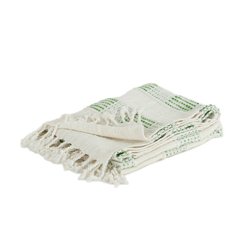 HomeRoots Gray and Green Woven Cotton Throw Blanket with Fringe image number 0