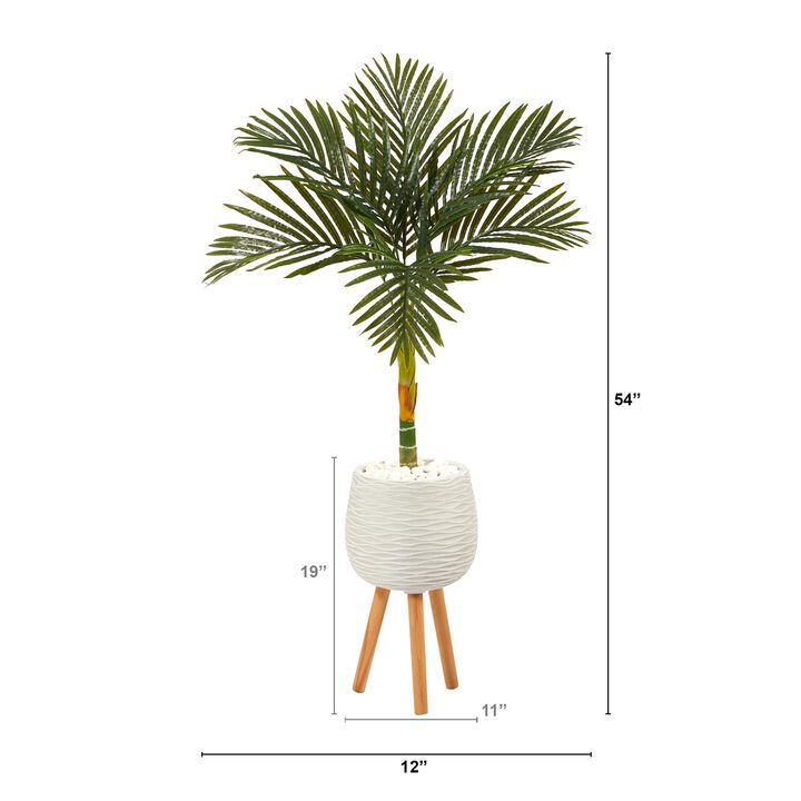 Hivvago 4.5 Feet Golden Cane Artificial Palm Tree in White Planter with Stand