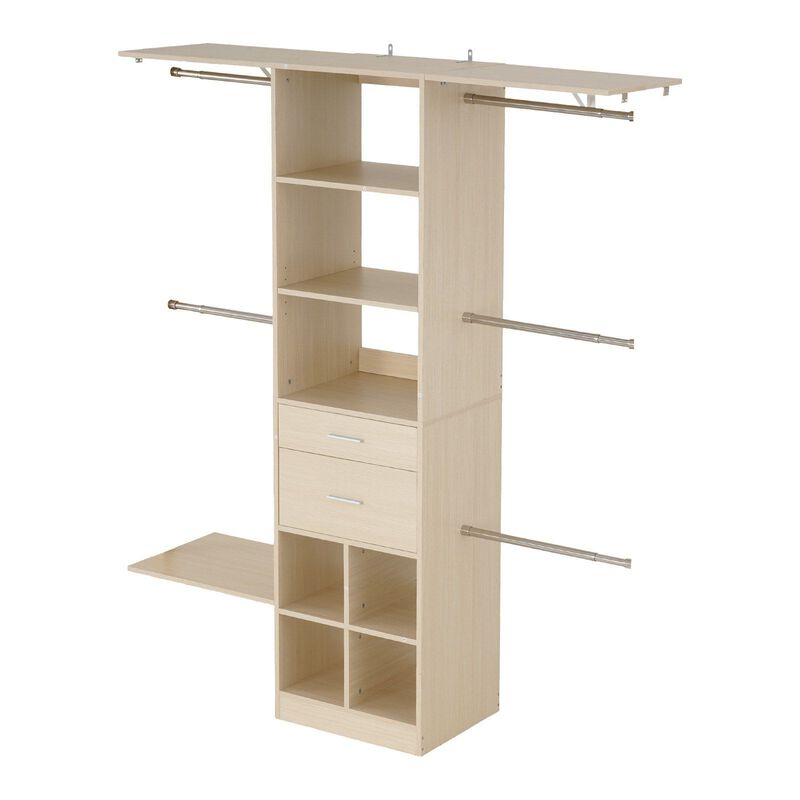 Modern Closet Organizer with 2 Drawers and 5 Retractable Hanging Rods, Grey image number 7