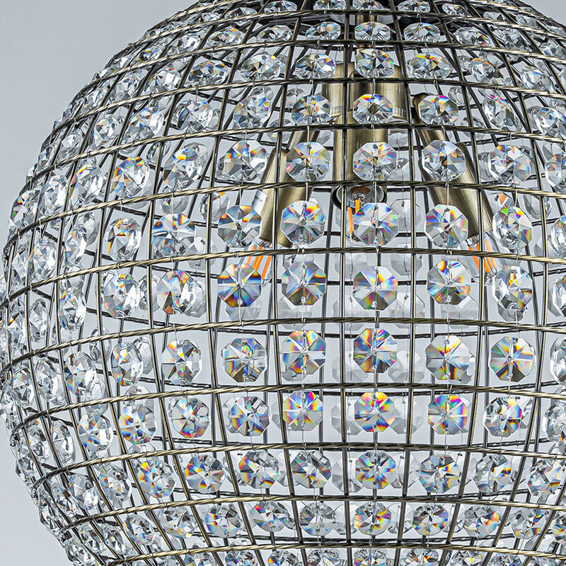 3-Light 16" Retro Antique Gold Crystal Globe Chandelier With Crystal Accents image number 4