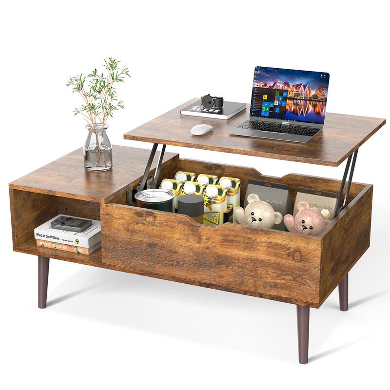 Modern Lift-Top Coffee Table with Wood Finish &ndash; Mid-Century Style TV Tray and Laptop Desk