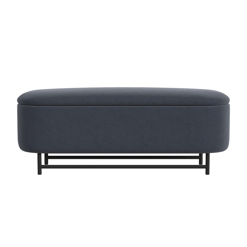 Pat Storage Bench Ottoman, Steel Blue Velvet, Black Metal, 46 Inch image number 1