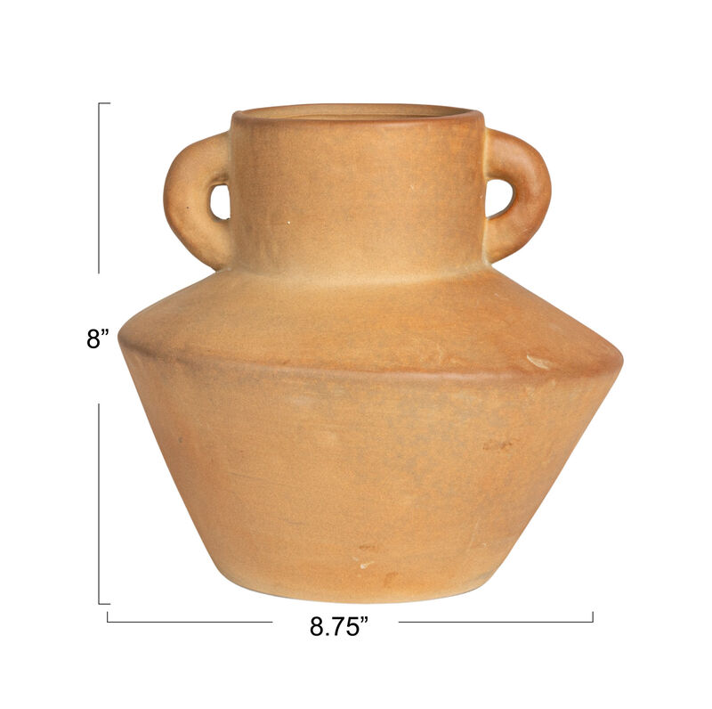 Round Stoneware Vase with Reactive Glaze Finish and Vertical Handles, Terracotta image number 2