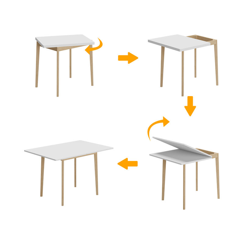 FUFU&GAGA Expandable Office Desk, Modern Folding Desk with Eco-Friendly Rubberwood Legs, (47.2" L x 31.5" W x 29.3" H) ,White
