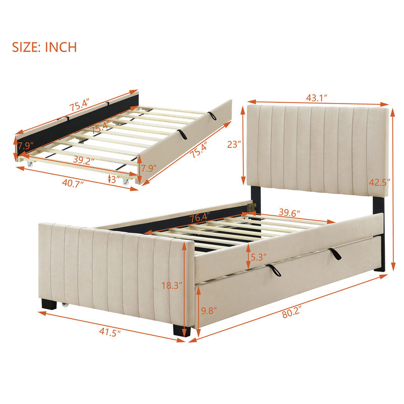 Merax Modern Upholstered Platform Bed with Trundle image number 9