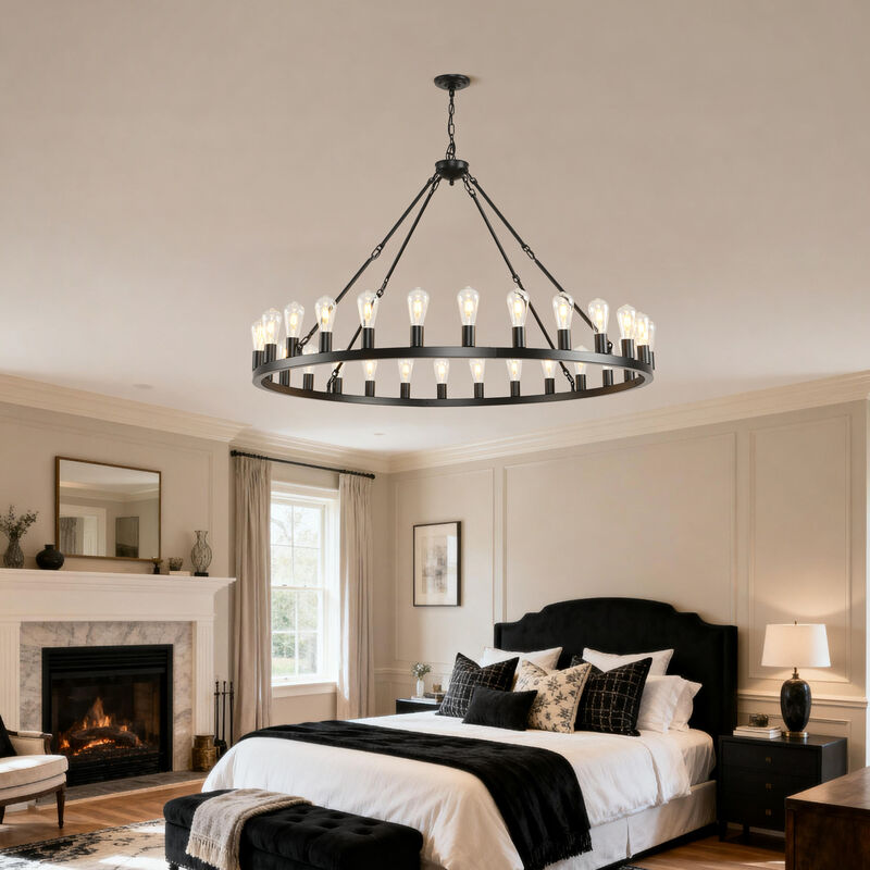 ELEMENT ACE Extra Large Wagon Wheel Chandelier 28-Light Round High Ceiling Pendant Light with Adjustable Chain for Dining Room Living Room Kitchen Foyer Entryway image number 7