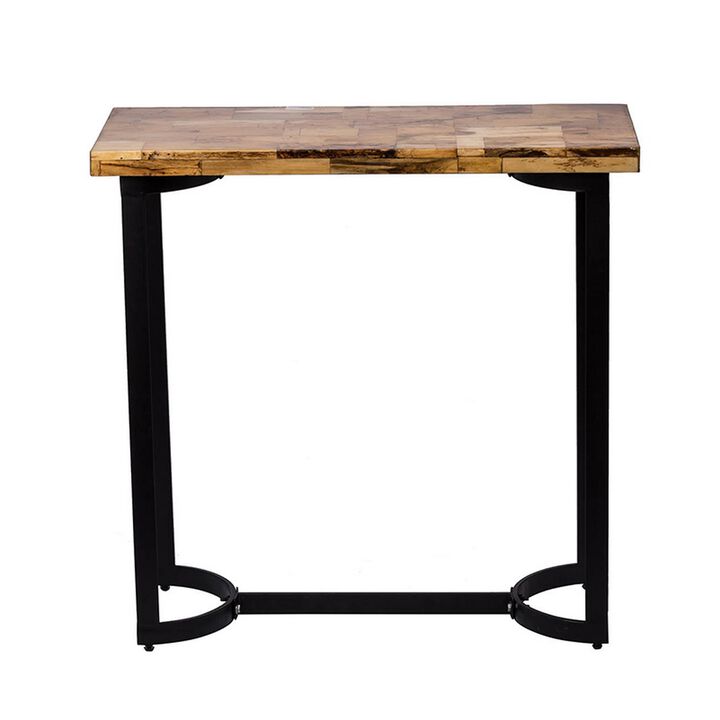 36 Inch Industrial Console Sofa Table, Plank Wood Top, Matte Black Frame-Benzara