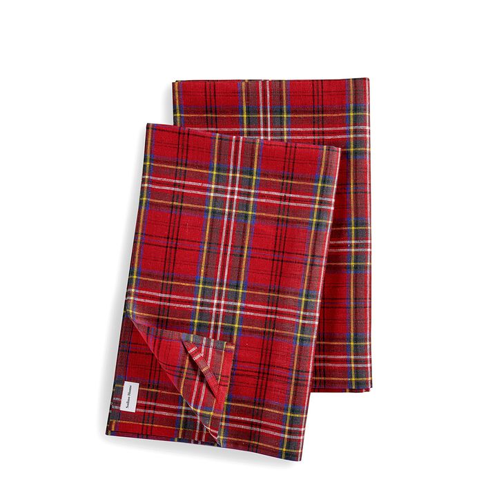 Solino Home 100% Pure Linen Kitchen Towels 17 x 26 Inch Set of 2 - Classic Tartan Plaid