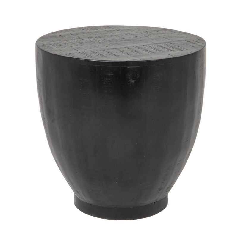 Round Mango Wood Drum End Table with Combed Finish, Black image number 0