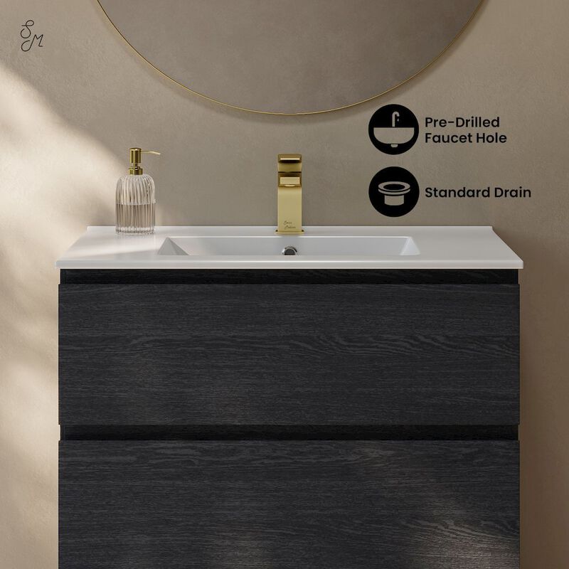 Liberte 30" Freestanding Bathroom Vanity in Black Oak with Sink Top image number 3