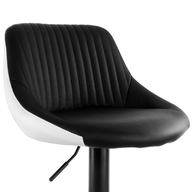 Elama 2 Piece Faux Leather Adjustable Bar Stool in Black and White with Black Base