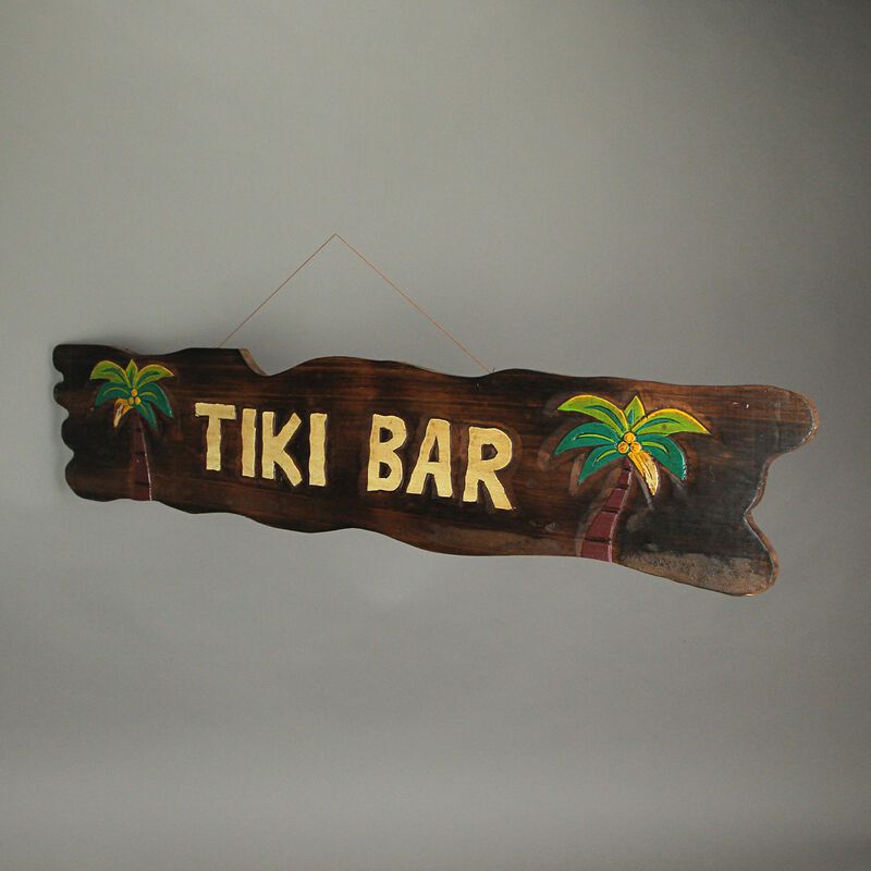 Colorful Handcrafted Carved Wood Tiki Bar Sign Wall Hanging 41 Inches Long image number 3