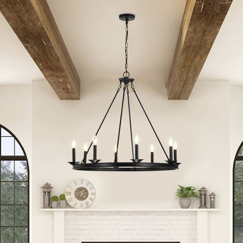 Ester Antique Black 8-Light Metal Round Chandelier image number 1