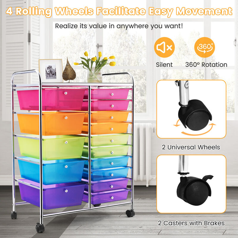 15-Drawer Utility Rolling Cart with Multi-Purpose Storage Drawers image number 3
