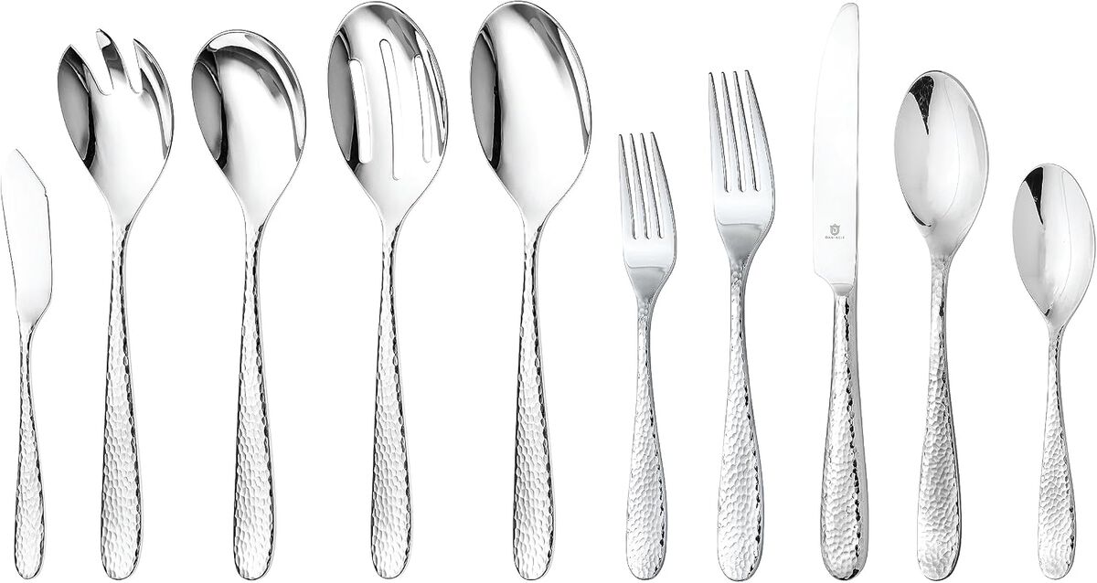 Danialli Fidenza Hammered Silverware Set, Durable 18/10 Stainless Steel Flatware Set, Dishwasher Safe, Built to Last