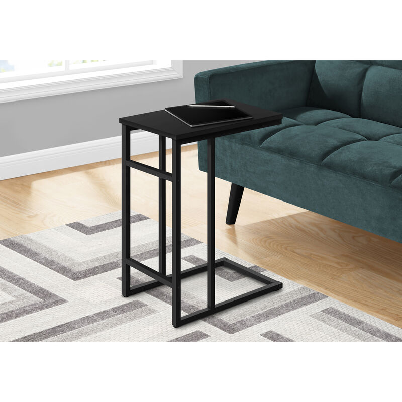 Monarch Specialties I 2170 Accent Table, C-shaped, End, Side, Snack, Living Room, Bedroom, Metal, Laminate, Black, Contemporary, Modern
