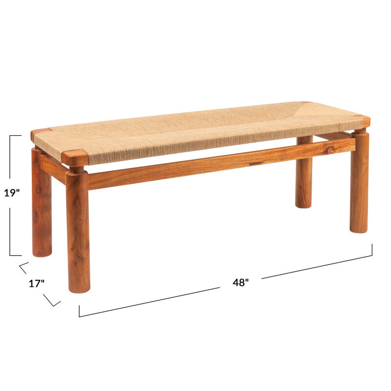 Acacia Wood and Jute Bench, Natural image number 2