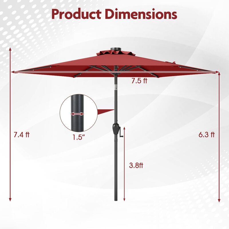 Outdoor Solar Umbrella with Lights &ndash; Crank Tilt Garden Shade Canopy