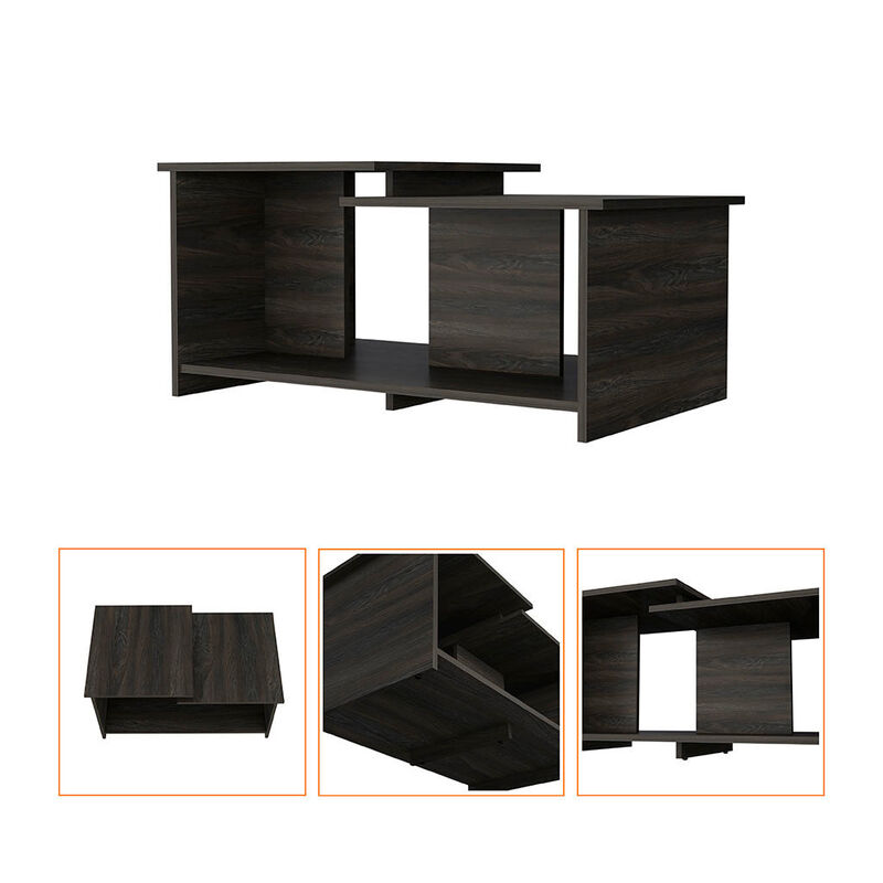 HomeRoots 35" Espresso Wood Coffee Table With Shelf image number 2