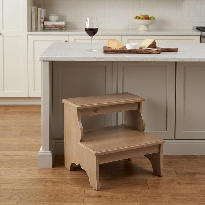 HomeRoots 15" Natural Solid Wood and Solid and Manufactured Wood Backless Bar Chair
