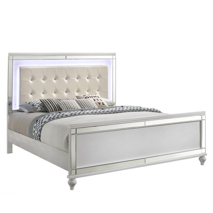 New Classic Furniture Furniture Valentine Solid Wood King Size Lighted Bed in White