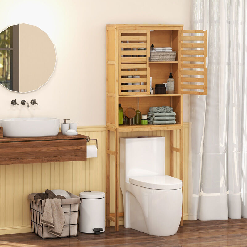 Wicker Over The Toilet Storage Cabinet Bathroom with Adjustable Shelf