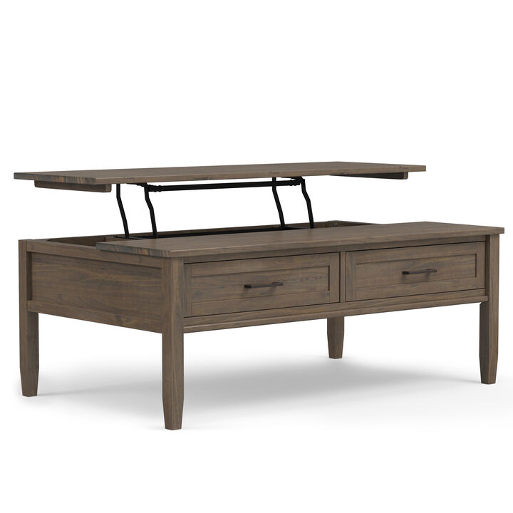 Ela SOLID WOOD 48 inch Wide Rectangle Transitional Lift Top Coffee Table in Smoky Brown