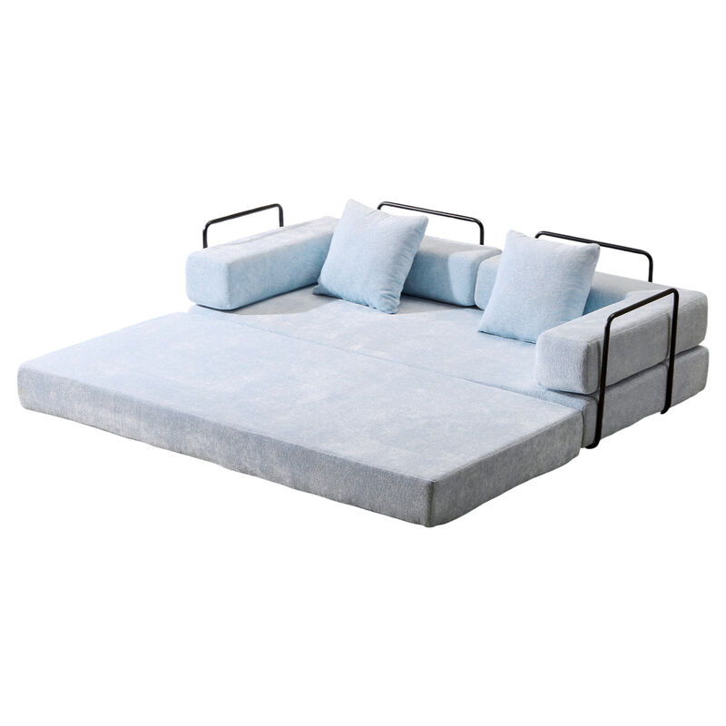 Chenille Floor Sofa Bed &ndash; Comfy Futon Couch with Pillow and Back Support