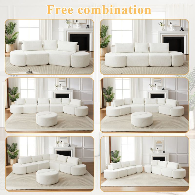 Clihome 106.3" V-Shaped Modular Sectional Sofa Set, Chenille Couch with 3 Cushions & 2 Armless Ottomans image number 3