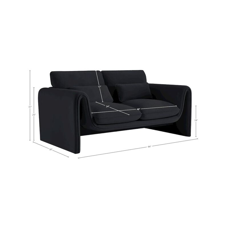 Meridian Furniture Sloan Black Velvet Fabric Loveseat