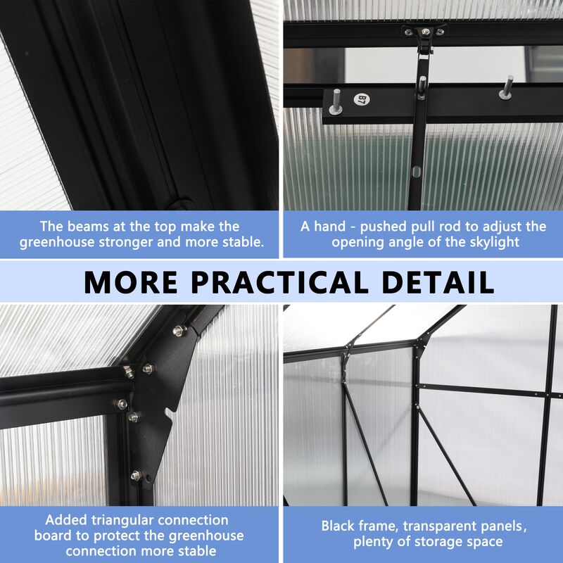 6X6FT BLACK Polycarbonate Greenhouse Raised Base and Anchor Aluminum Heavy Duty Walk-in Greenhouses image number 5