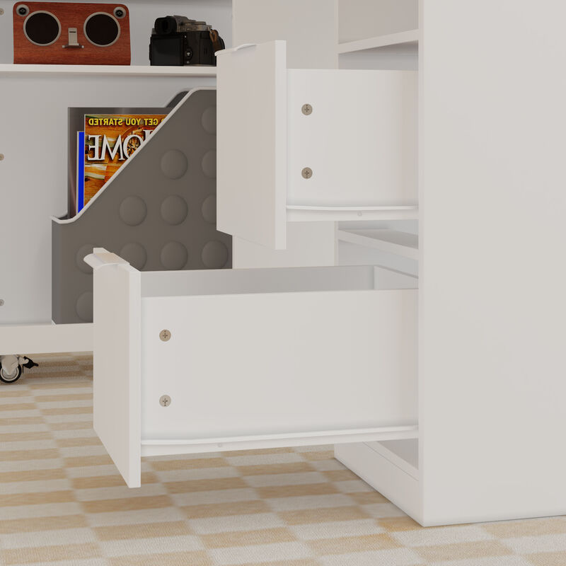 FUFU&GAGA White Study Desk & Storage Cabinet with Sliding Door, Open Shelves & Pegboard, E1 Particle Board, Metal Handles (47.3 in. W x 23.7 in. D x 61.4 in. H)