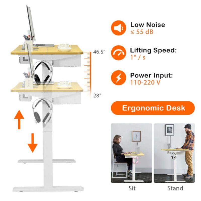 48-Inch Electric Standing Adjustable Desk with Control Panel and USB Port-Beige