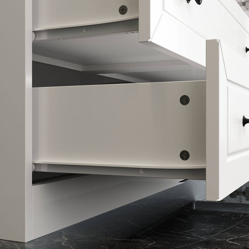 FUFU&GAGA Glass-Front Dining Cabinet with 3 Drawers and Adjustable Shelves,(63" W x 15.7" D x 78.7" H),White