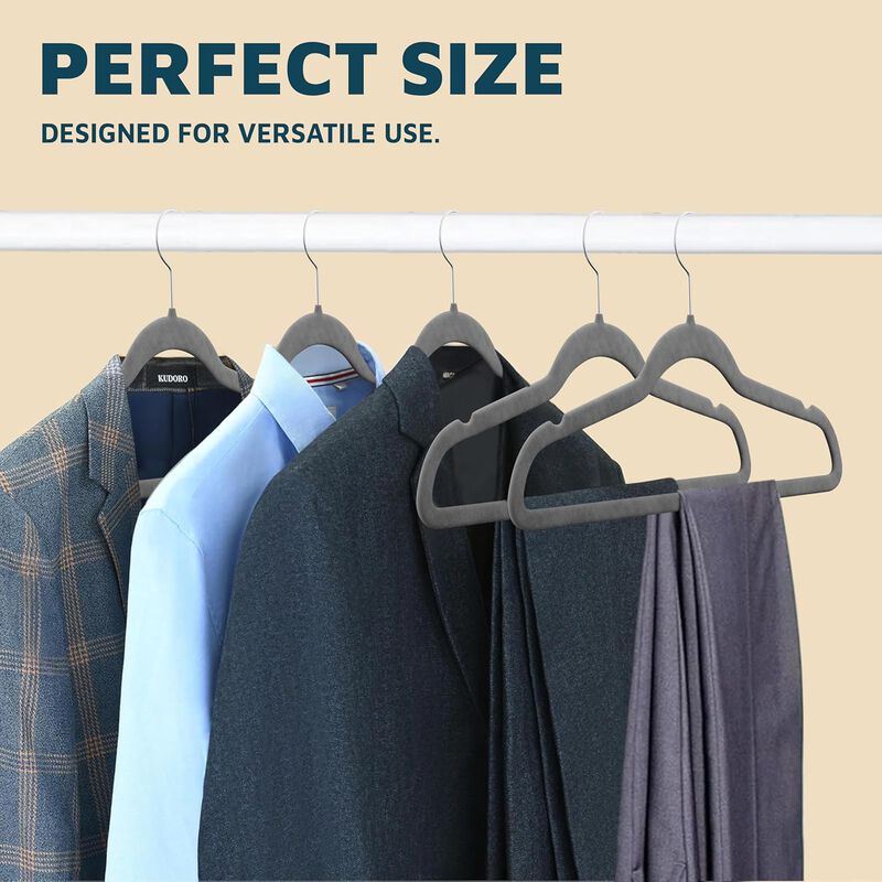 Velvet Clothes Hangers &ndash; with 360 Degree Swivel Hook and Non-Slip Shoulder Notch, Holds Up to 10 lbs, Heavy Duty Hanger Set, for Organizing Suit, Dress, Coat, and Clothes, Pack of 5, Gray image number 2