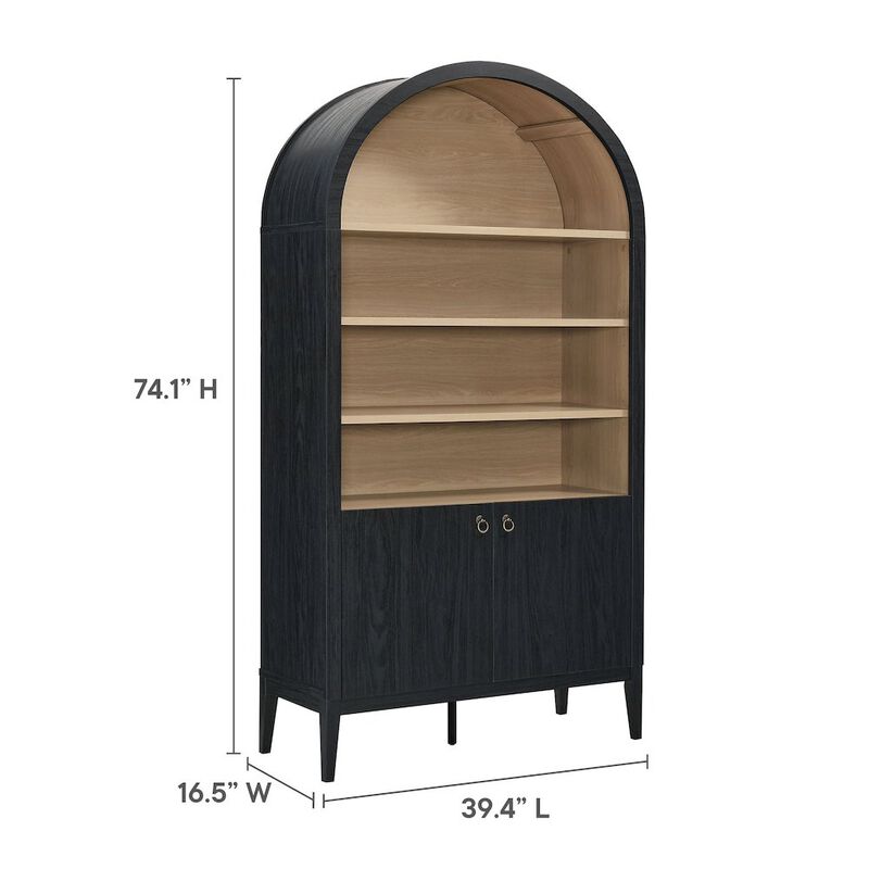 Nolan 74" Tall Wide Arched Storage Display Cabinet Bookshelf image number 2