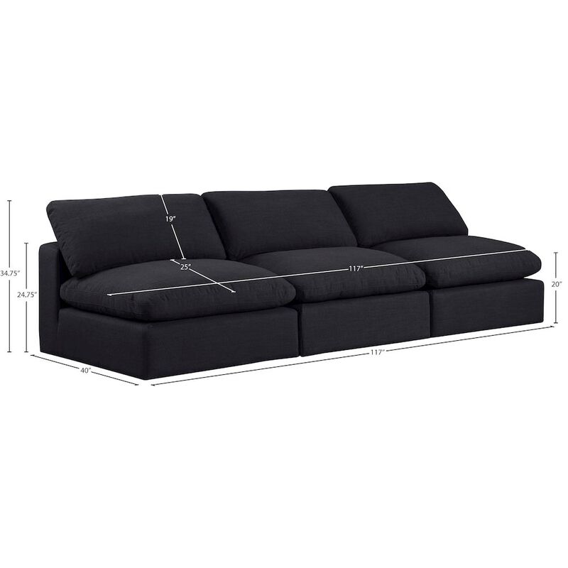Meridian Furniture Comfy Black Linen Textured Fabric Modular Sofa