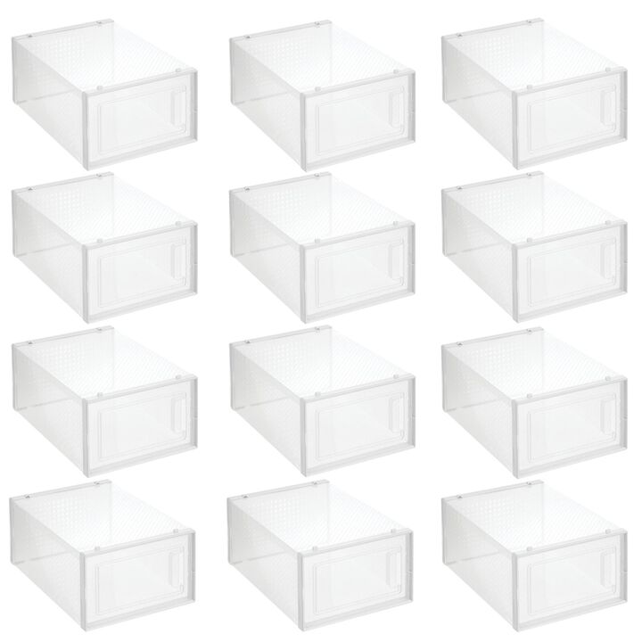 mDesign Plastic Stackable Closet Shoe Storage Box, Side Opening, 12 Pack, Clear