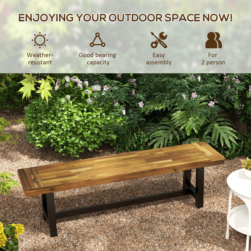 Outsunny Garden Bench with Acacia Wood Seat, Front Porch Loveseat, Natural