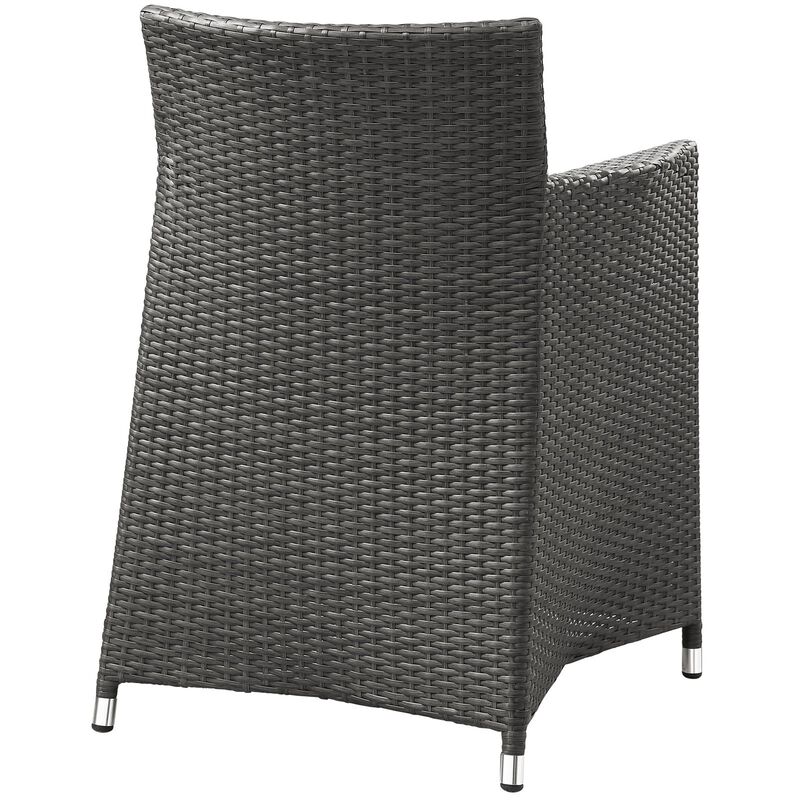 Modway Junction Wicker Rattan Outdoor Patio Two Dining Arm Chairs with Cushions in Brown White