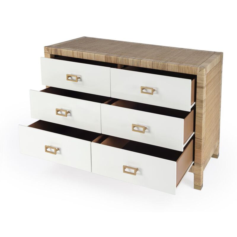 Butler Specialty Corfu 6 Drawer Natural Rattan Double Dresser, Natural and White image number 1