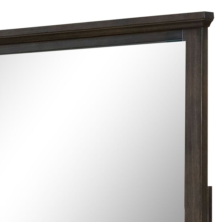 Wooden Frame Mirror with Molded Trim Top, Walnut Brown - Benzara