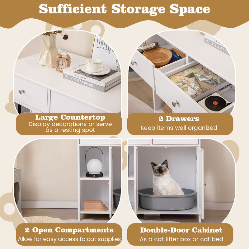 Hidden Cat Washroom Side Cabinet with 2 Drawers &ndash; Wooden Pet House & Litter Box Enclosure image number 5